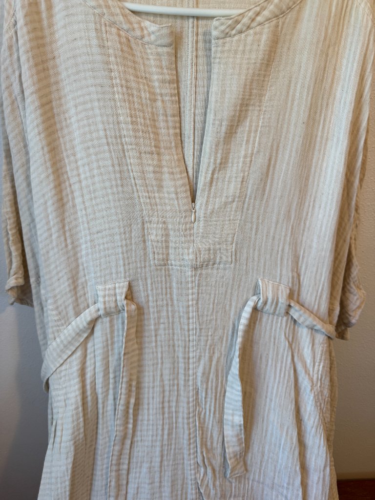 Odd Bird Co Ruya Tunic Dress Ivory Stripe Cotton Gauze Convertible L — image 3 of 6